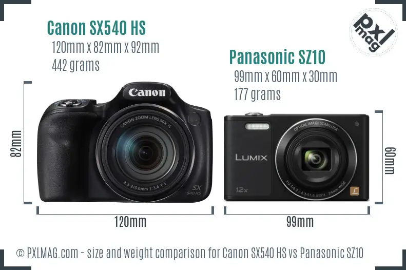 Canon SX540 HS vs Panasonic SZ10 size comparison