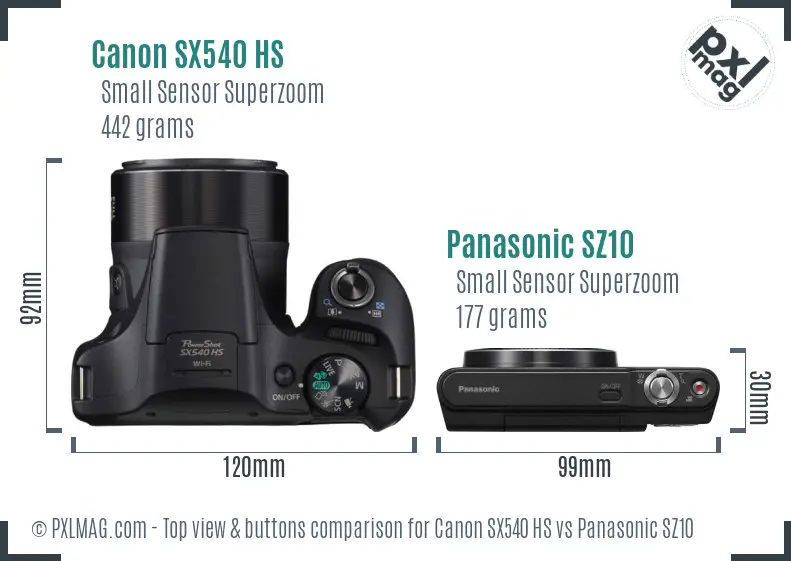 Canon SX540 HS vs Panasonic SZ10 top view buttons comparison
