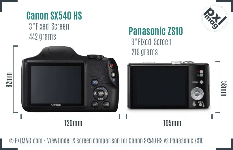 Canon SX540 HS vs Panasonic ZS10 Screen and Viewfinder comparison