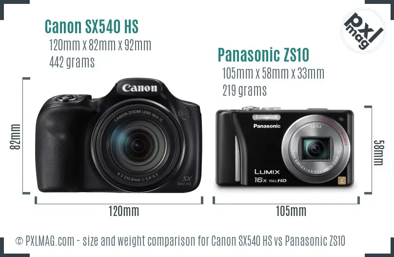 Canon SX540 HS vs Panasonic ZS10 size comparison