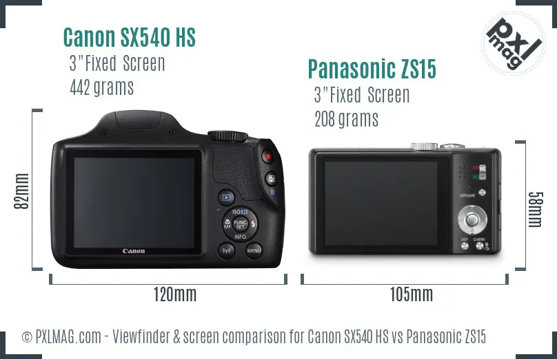 Canon SX540 HS vs Panasonic ZS15 Screen and Viewfinder comparison