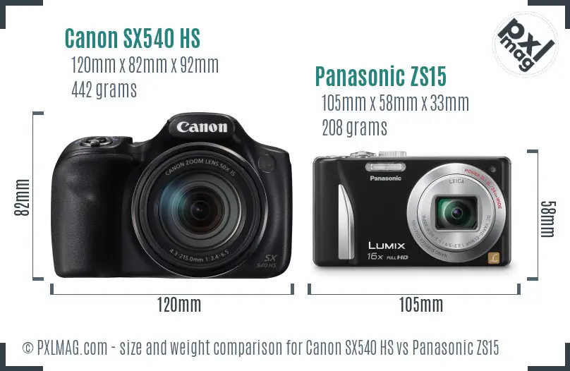 Canon SX540 HS vs Panasonic ZS15 size comparison