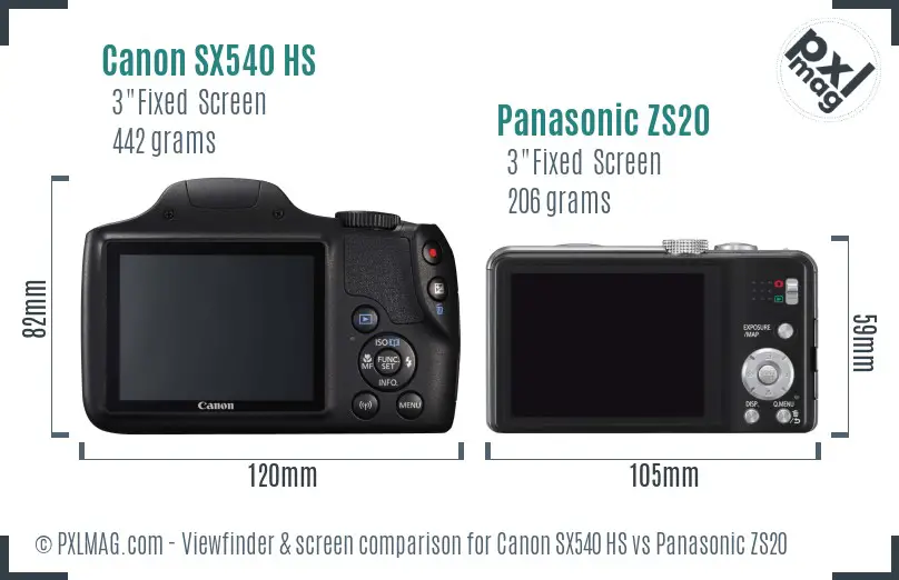 Canon SX540 HS vs Panasonic ZS20 Screen and Viewfinder comparison Canon SX540 HS vs Panasonic ZS20 Screen and Viewfinder comparison