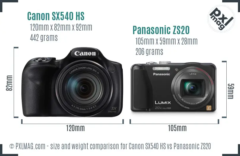 Canon SX540 HS vs Panasonic ZS20 size comparison Canon SX540 HS vs Panasonic ZS20 size comparison