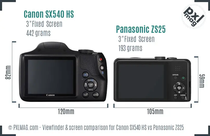 Canon SX540 HS vs Panasonic ZS25 Screen and Viewfinder comparison