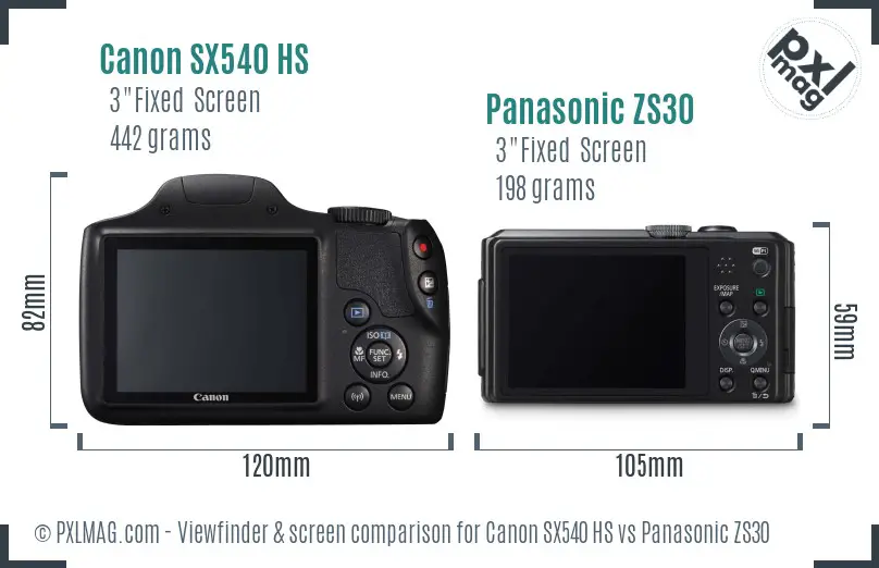 Canon SX540 HS vs Panasonic ZS30 Screen and Viewfinder comparison Canon SX540 HS vs Panasonic ZS30 Screen and Viewfinder comparison