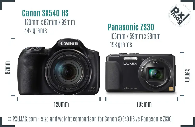 Canon SX540 HS vs Panasonic ZS30 size comparison Canon SX540 HS vs Panasonic ZS30 size comparison