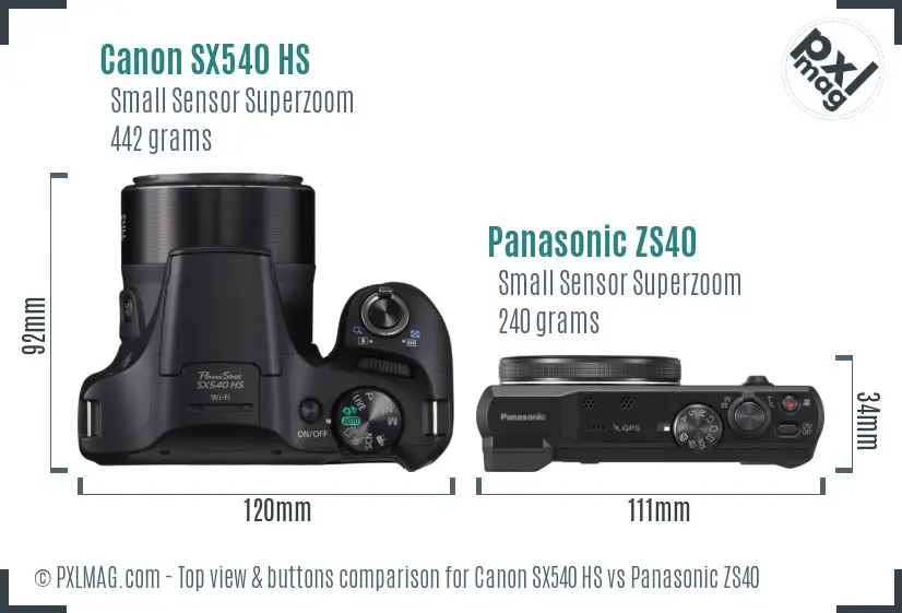 Canon SX540 HS vs Panasonic ZS40 top view buttons comparison Canon SX540 HS vs Panasonic ZS40 top view buttons comparison