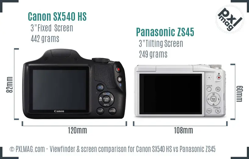 Canon SX540 HS vs Panasonic ZS45 Screen and Viewfinder comparison