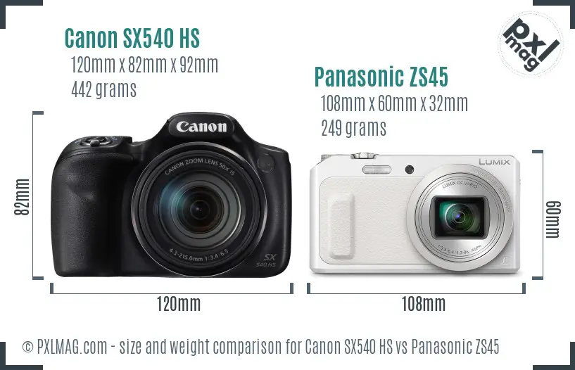 Canon SX540 HS vs Panasonic ZS45 size comparison