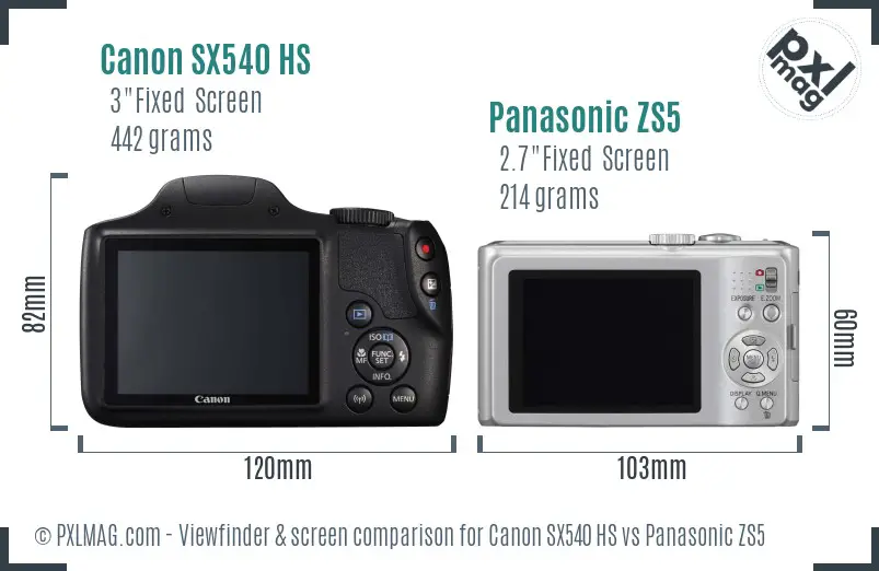 Canon SX540 HS vs Panasonic ZS5 Screen and Viewfinder comparison