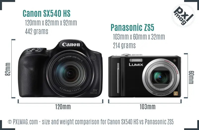 Canon SX540 HS vs Panasonic ZS5 size comparison