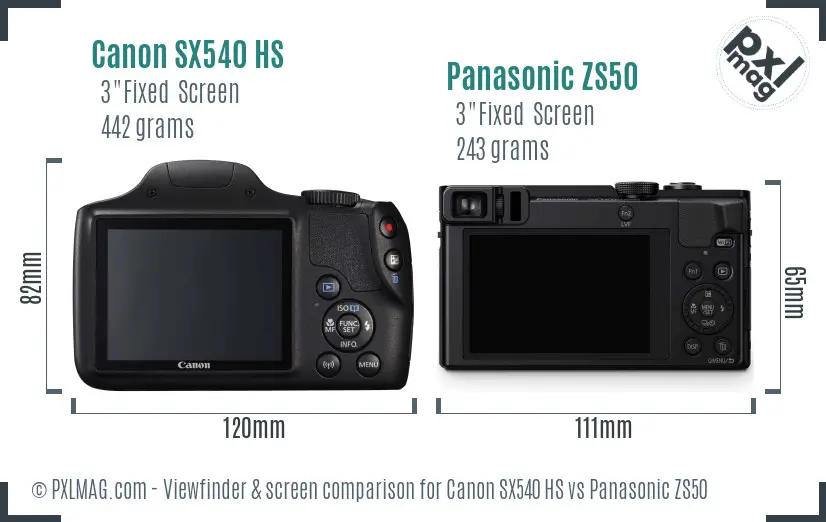 Canon SX540 HS vs Panasonic ZS50 Screen and Viewfinder comparison