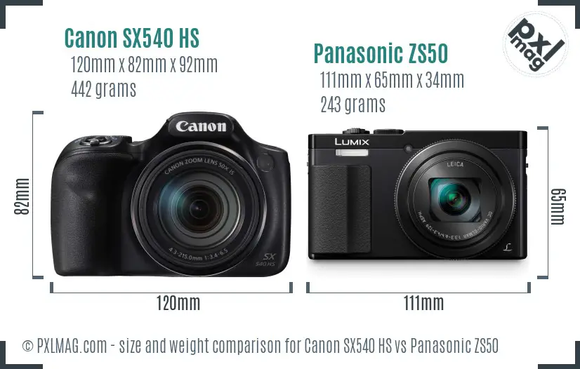 Canon SX540 HS vs Panasonic ZS50 size comparison
