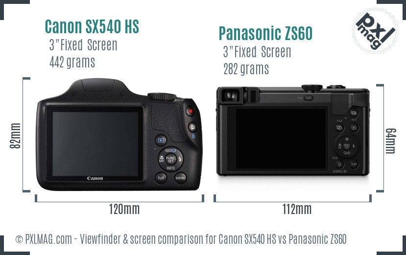 Canon SX540 HS vs Panasonic ZS60 Screen and Viewfinder comparison