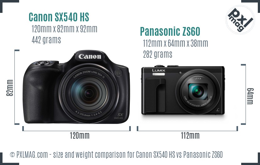 Canon SX540 HS vs Panasonic ZS60 size comparison Canon SX540 HS vs Panasonic ZS60 size comparison