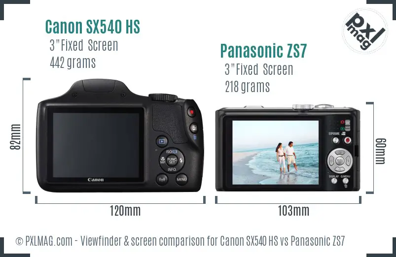 Canon SX540 HS vs Panasonic ZS7 Screen and Viewfinder comparison