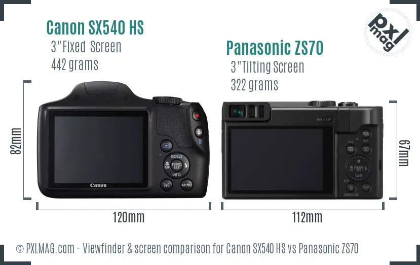 Canon SX540 HS vs Panasonic ZS70 Screen and Viewfinder comparison