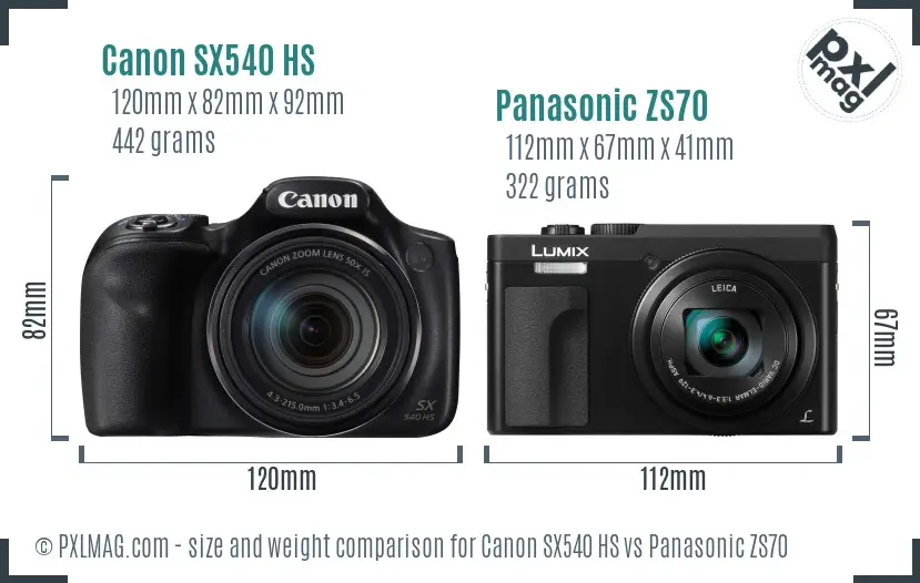 Canon SX540 HS vs Panasonic ZS70 size comparison