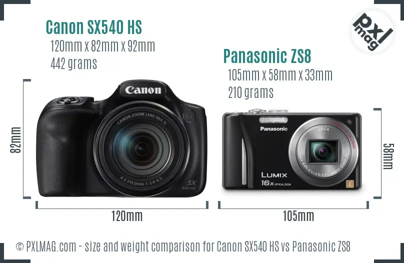 Canon SX540 HS vs Panasonic ZS8 size comparison