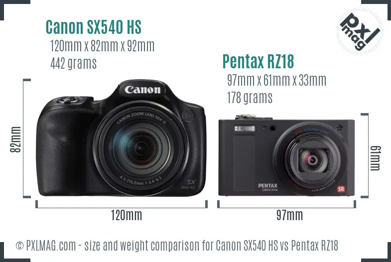 Canon SX540 HS vs Pentax RZ18 size comparison