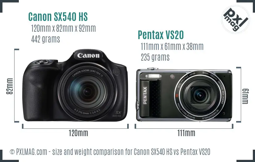 Canon SX540 HS vs Pentax VS20 size comparison
