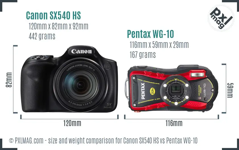 Canon SX540 HS vs Pentax WG-10 size comparison