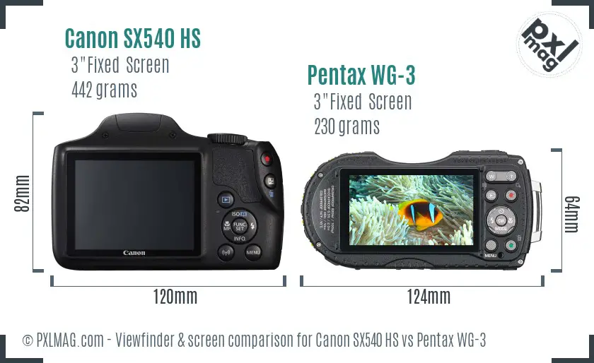 Canon SX540 HS vs Pentax WG-3 Screen and Viewfinder comparison Canon SX540 HS vs Pentax WG-3 Screen and Viewfinder comparison
