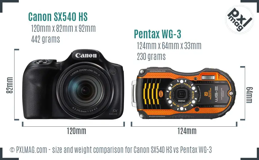 Canon SX540 HS vs Pentax WG-3 size comparison Canon SX540 HS vs Pentax WG-3 size comparison