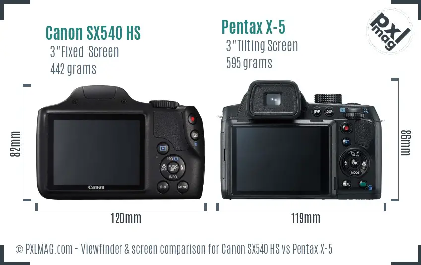 Canon SX540 HS vs Pentax X-5 Screen and Viewfinder comparison