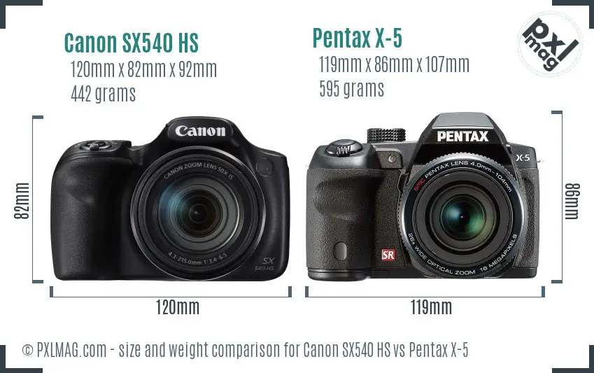 Canon SX540 HS vs Pentax X-5 size comparison