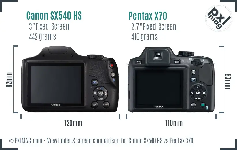 Canon SX540 HS vs Pentax X70 Screen and Viewfinder comparison