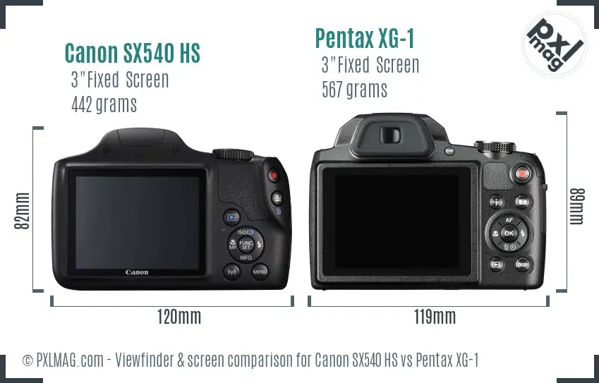 Canon SX540 HS vs Pentax XG-1 Screen and Viewfinder comparison