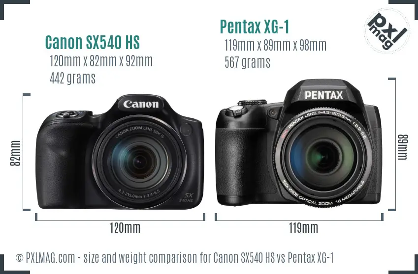 Canon SX540 HS vs Pentax XG-1 size comparison
