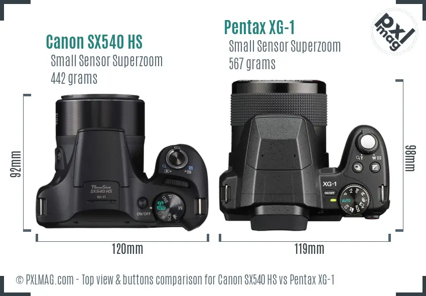 Canon SX540 HS vs Pentax XG-1 top view buttons comparison