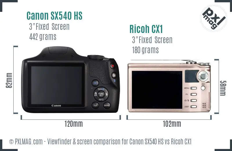 Canon SX540 HS vs Ricoh CX1 Screen and Viewfinder comparison