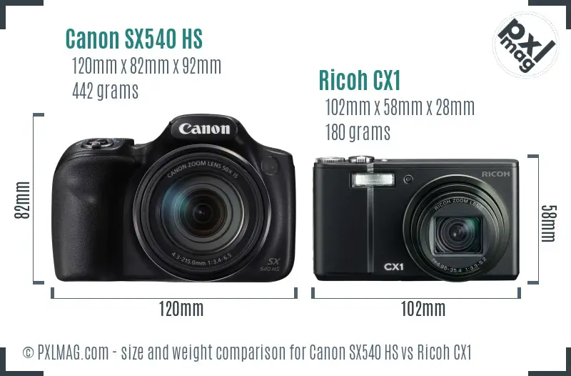 Canon SX540 HS vs Ricoh CX1 size comparison