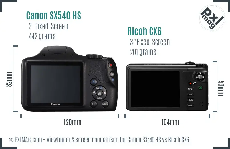 Canon SX540 HS vs Ricoh CX6 Screen and Viewfinder comparison