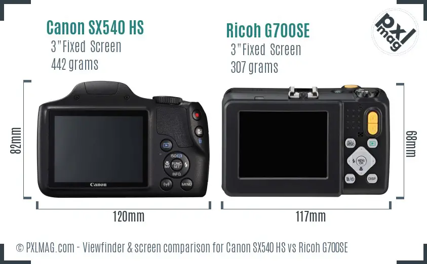 Canon SX540 HS vs Ricoh G700SE Screen and Viewfinder comparison