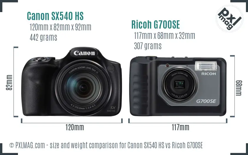 Canon SX540 HS vs Ricoh G700SE size comparison