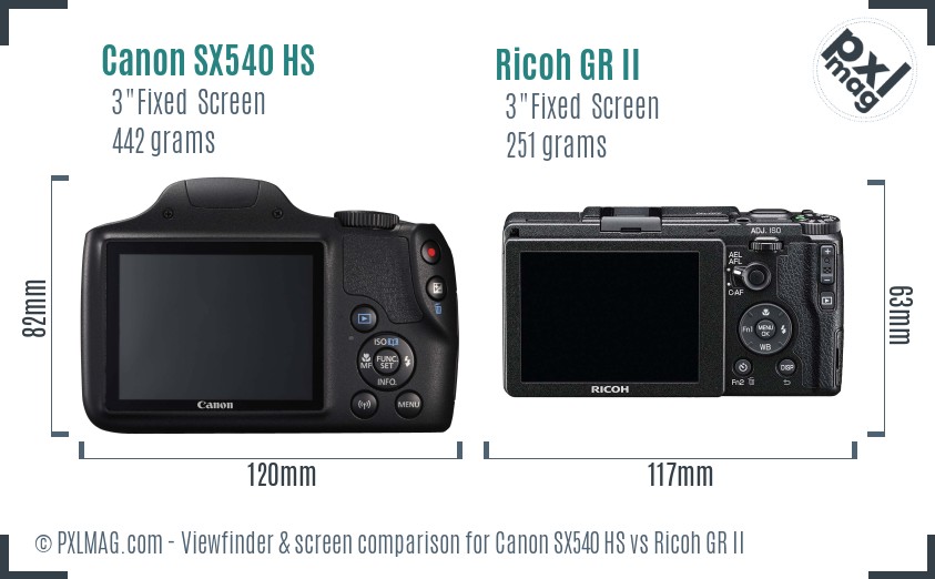 Canon SX540 HS vs Ricoh GR II Screen and Viewfinder comparison