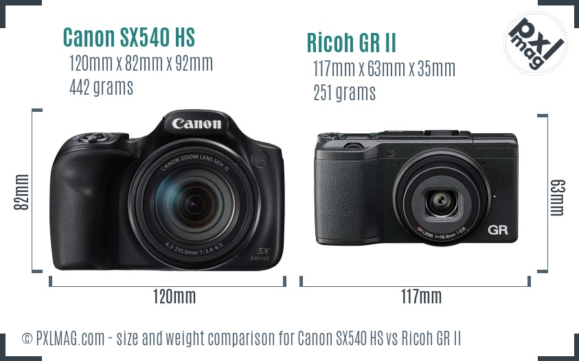 Canon SX540 HS vs Ricoh GR II size comparison Canon SX540 HS vs Ricoh GR II size comparison