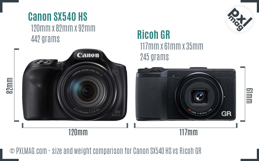 Canon SX540 HS vs Ricoh GR size comparison