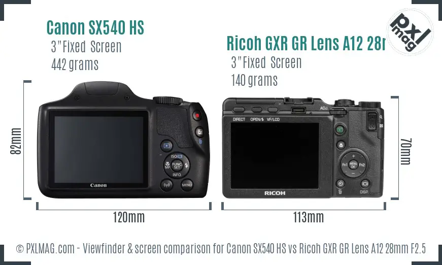 Canon SX540 HS vs Ricoh GXR GR Lens A12 28mm F2.5 Screen and Viewfinder comparison Canon SX540 HS vs Ricoh GXR GR Lens A12 28mm F2.5 Screen and Viewfinder comparison