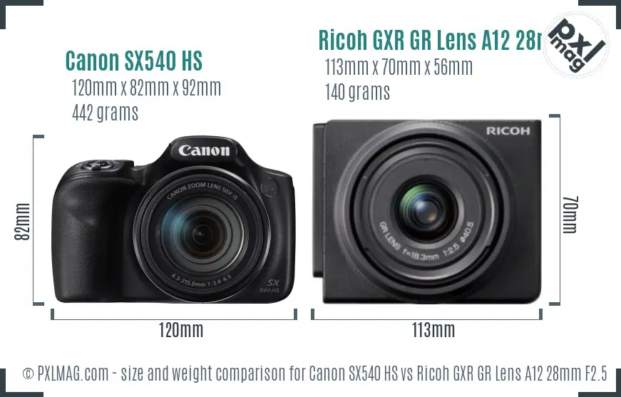 Canon SX540 HS vs Ricoh GXR GR Lens A12 28mm F2.5 size comparison Canon SX540 HS vs Ricoh GXR GR Lens A12 28mm F2.5 size comparison