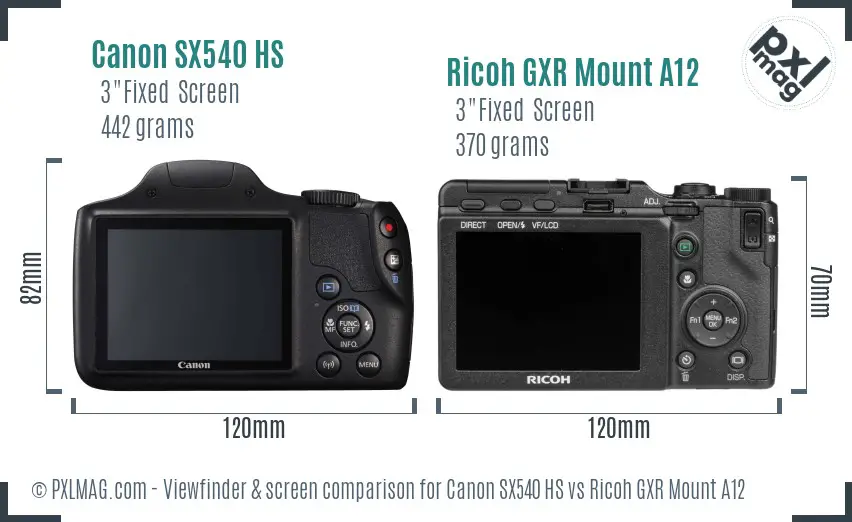 Canon SX540 HS vs Ricoh GXR Mount A12 Screen and Viewfinder comparison