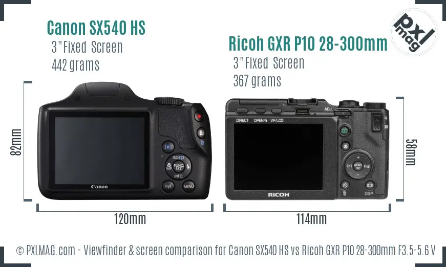 Canon SX540 HS vs Ricoh GXR P10 28-300mm F3.5-5.6 VC Screen and Viewfinder comparison