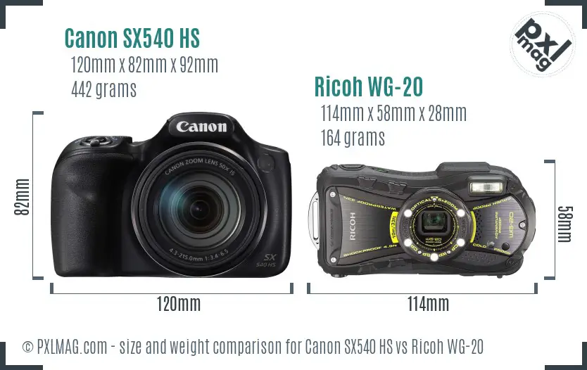 Canon SX540 HS vs Ricoh WG-20 size comparison Canon SX540 HS vs Ricoh WG-20 size comparison