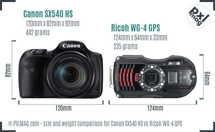 Canon SX540 HS vs Ricoh WG-4 GPS size comparison Canon SX540 HS vs Ricoh WG-4 GPS size comparison