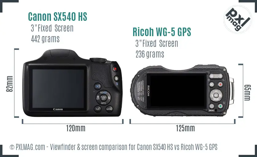 Canon SX540 HS vs Ricoh WG-5 GPS Screen and Viewfinder comparison